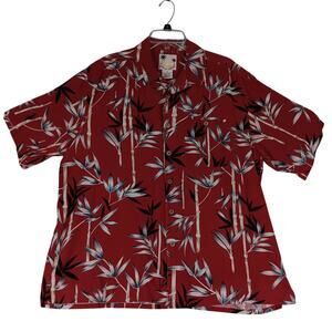 Banana Cabana Silk Hawaiian Shirt Men's XL Red Tropical Palm Leaf Loop Collar